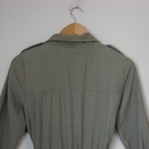 Duster Trench Coat Utility Olive Green Waterfall Front Flowy Size XS Small - Picture 14 of 16